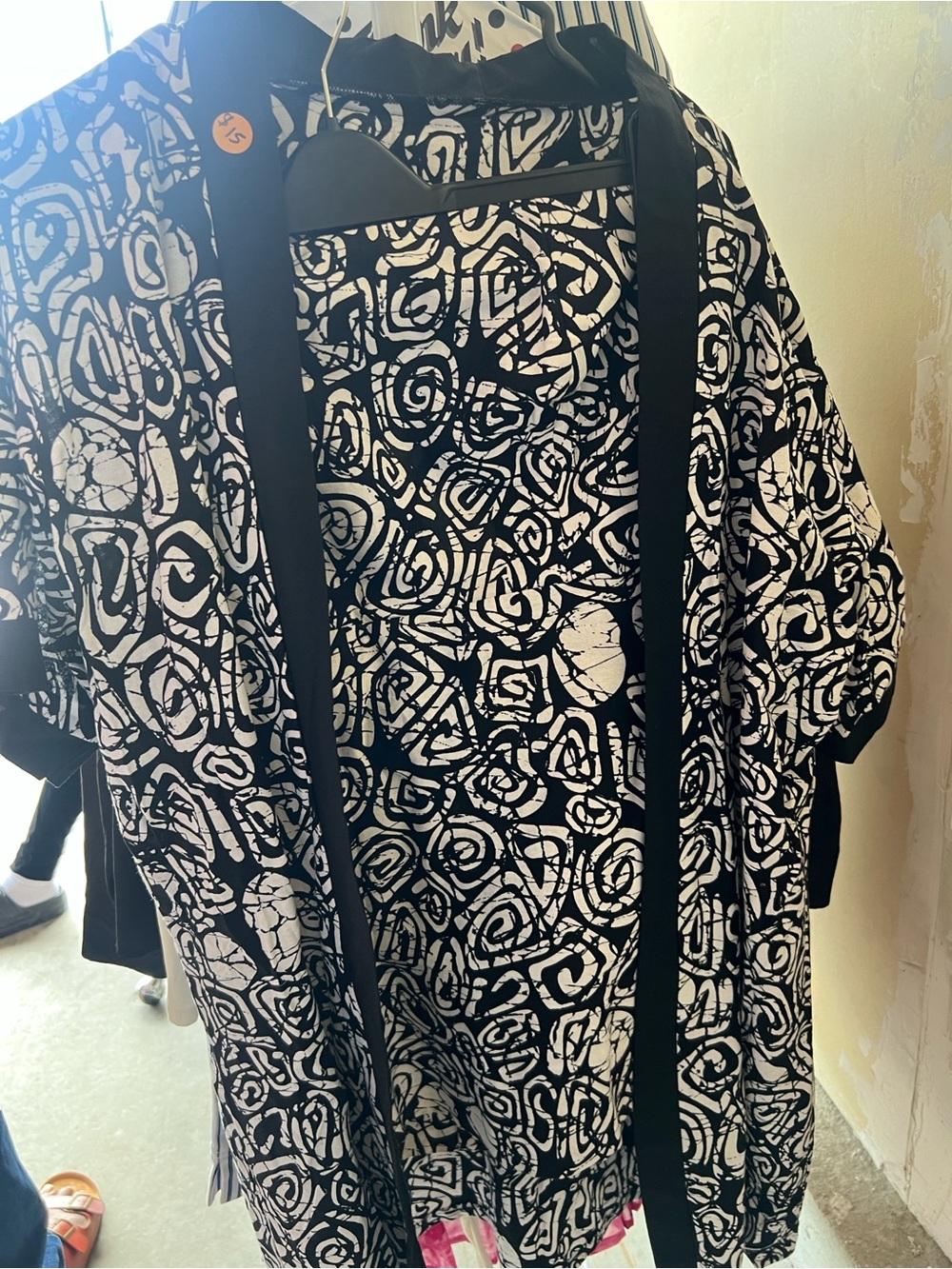 Black & White Abstract Print Kimono with strapless dress